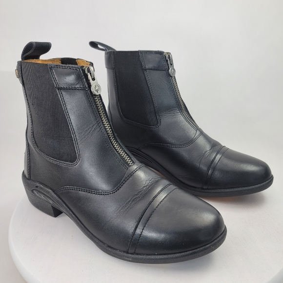 Suedwind Boston Topzip Black Leather Equestrian Ankle Boots Size 7.5W